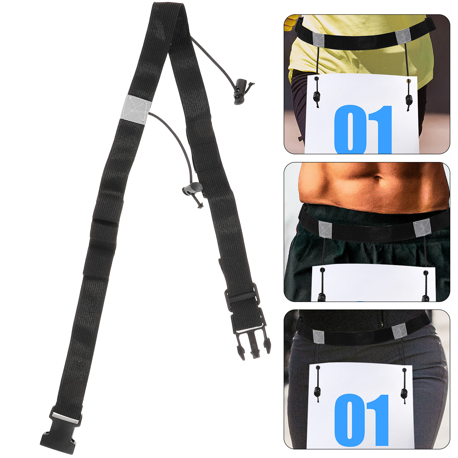Race Bib - สายรัดเอวสำหรับใส่หมายเลขแข่ง 2 ชิ้น ปรับได้ มีแถบสะท้อนแสง ยืดหยุ่นสูง