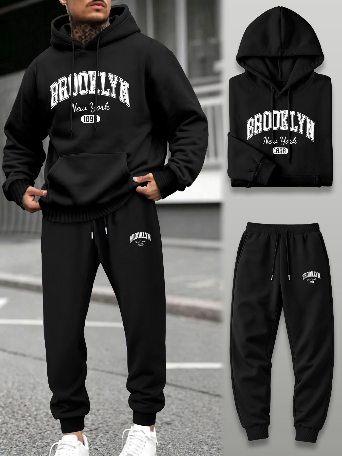 Joggers Pants - ชุดเซ็ตเสื้อฮู้ดและกางเกงจ็อกเกอร์ 2 ชิ้นสำหรับผู้ชาย ชุดลำลองสไตล์สตรีทแวร์สำหรับออกกำลังกาย ชุดออกกำลังกายในยิม ชุดใส่สบายสำหรับฤดูใบไม้ร่วงและฤดูหนาว