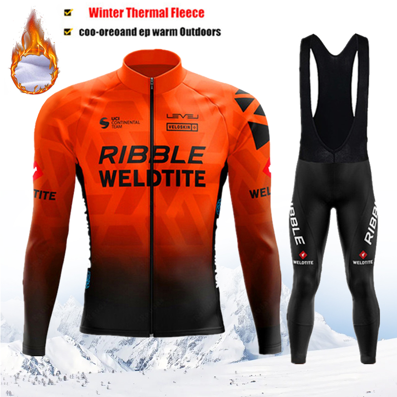 Race Bib - ชุดเสื้อปั่นจักรยานฤดูหนาว RIBBLE สำหรับผู้ชาย พร้อมกางเกงบิบปั่นจักรยาน ผ้าฟลีซกันหนาว เสื้อผ้าปั่นจักรยาน